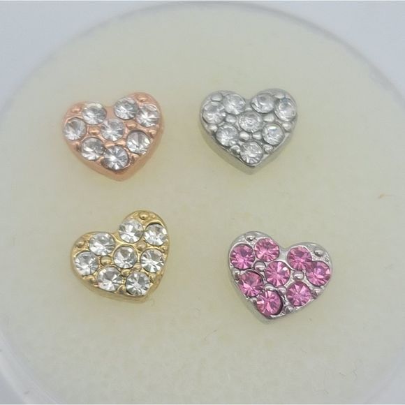 5/$21 🦉 O2 ORIGAMI OWL PINK SILVER GOLD MINI PAVÉ HEART LIVING LOCKET CHARMS - Picture 3 of 3